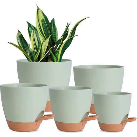 Ensemble de 5 pots de jardinage, pots à réserve d'eau de 12,5 cm, grande capacité de drainage, adaptés aux plantes d'intérieur et d'extérieur. (1/5)