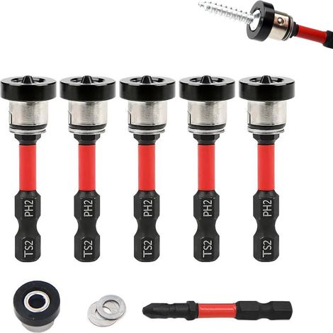 Lot De 5 Jeu D'Embouts Pour Cloison SèChe,Embout Visseuse Placo,Embouts PH2 MagnéTiques Pour Cloison SèChe Avec ButéE De Profondeur,Pour Visseuse Sans Fil Et Perceuse à Main (1/5)
