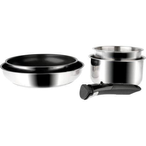 Batterie de cuisine 5 pièces en Acier Inoxydable ARPEGE : 2 poêles Ø24-28 revêtues, 2 casseroles Ø16-18 cm, 1 poignée Amovible - Tous feux dont Induction (1/5)