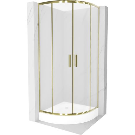 Mexen Rio cabine de douche demi-circulaire 80 x 80 cm, verni, doré + bac de douche Rio, blanc - 863-080-080-50-30-4710