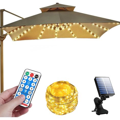 Guirlande lumineuse solaire pour parasol, 104 LEDs Éclairage solaire pour parasol avec télécommande 8 modes, guirlande lumineuse pour parapluie, éclairage de jardin étanche pour tentes de (1/5)