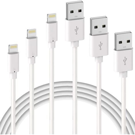 Lot de 3 Câble de Chargeur iPhone 1m 2m 3m, MFi CERTIFIÉ, Fil Lightning Charge Rapide pour iPhone 13 12 11 Pro XS Max XR X 8 7 6S Plus / 8 7 6s 6 5 SE 5C, Chargeur iPad/AirPods, Cordon Blanc (1/5)