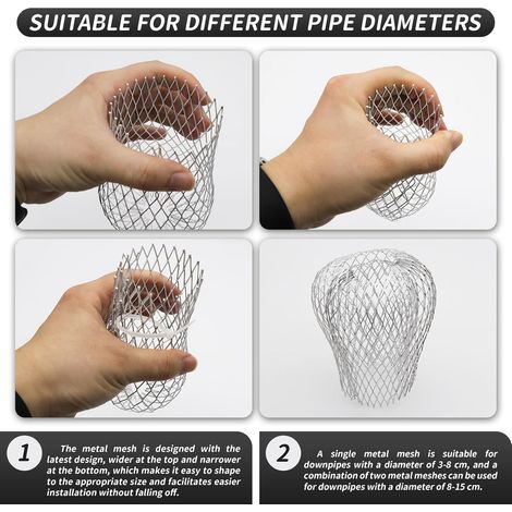 8 pezzi filtro grondaia, filtro grondaia zincato, lega di alluminio, adatto per diametri da 3 a 15 cm (1/4)