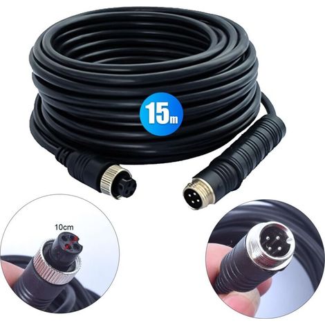 XEPHO 50FT (15M) Voiture Caméra de Recul Vidéo Audio Extension Câble avec 4 Broches Aviation Connecteur pour Camion Remorque Camper Bus Camping-Car Système de Sauvegarde de Véhicule