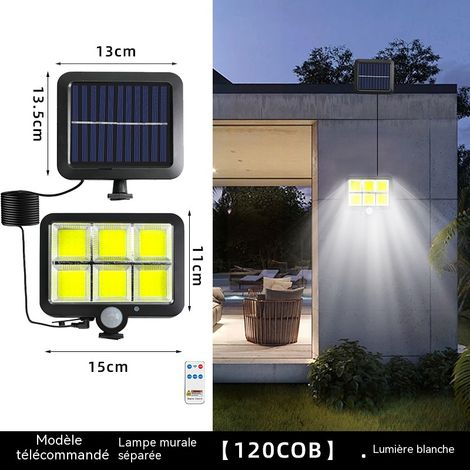 Projecteur solaire extérieur 120 COB, lampe murale séparée avec détecteur de mouvement et télécommande, éclairage jardin cour (1/3)