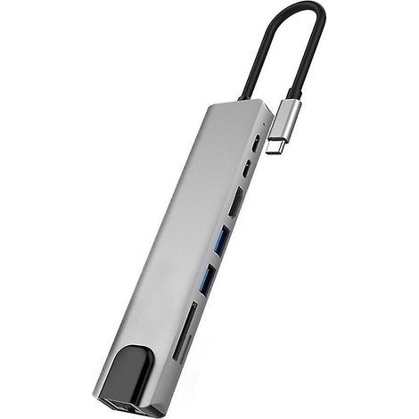 Station d'accueil 8-en-1 Type-C, hub USB PD100W, 2 ports USB, HDMI compatible RJ45, câble de 100 m (1/4)