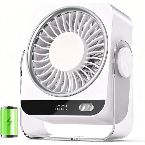 Ventilateur de Bureau, Ventilateur de Table Silencieux Rechargeable par USB 3600mAh, 5 Vitesses, Mini Ventilateur Portable Rotation à 180° pour Bureau, Maison, Extérieur (1/5)
