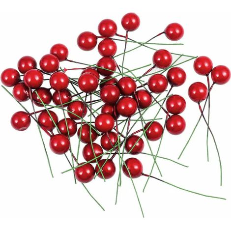 100 Branches de Baies Rouges Artificielles pour Noël, Tiges de Houx Faux, Décorations Floral d'Hiver, Picks de Sapin, Baies Décoratives en Plastique, Lot de 100 Pièces (1/5)