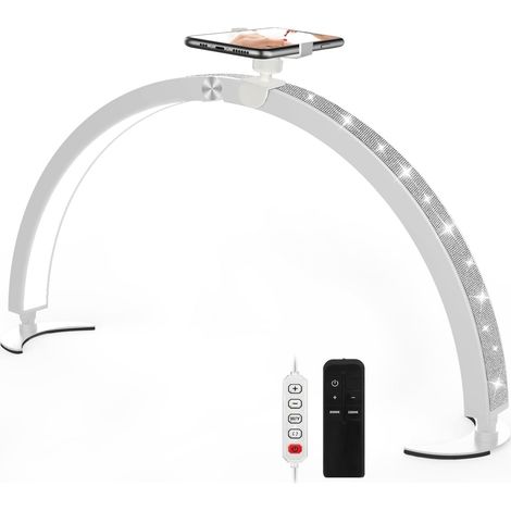 Lampe Demi-lune pour Ongles avec Support, 74CM 40W Lampe de Bureau, Contrôleur de Fil et Télécommande, 7 Modes 10 Luminosité pour Cosmétique (Blanc)