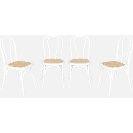 Silla vintage de madera y ratán, set de 4 (1/5)