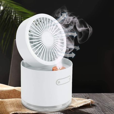 Desk Fan, Portable Humidifier Fan 2000mAh Rechargeable Battery USB Fan with 3-Speed Options, Personal Mini Water Misting Table Fan with Night Light for Office/Home/Outdoor/Traveling (White) (1/4)