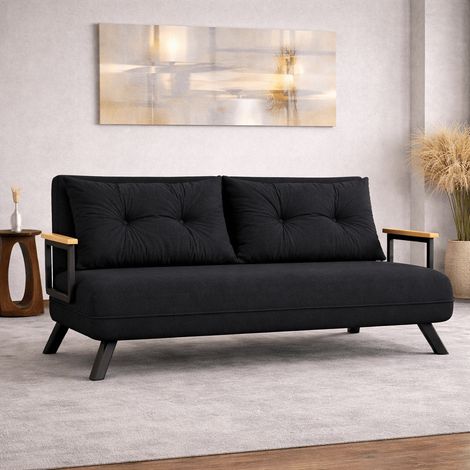 Schlafsofa 2-Sitzer aus schwarzem Stoff - Sando