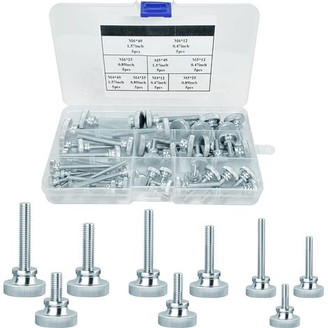 45 Pcs Vis à tête moletée, M412/25/40 M512/25/40 M612/25/40 Vis à tête moletée, Vis pour trépied, Vis de serrage en alliage de zinc, Vis à tête moletée plate, Vis à main moletée pour appareils (1/5)