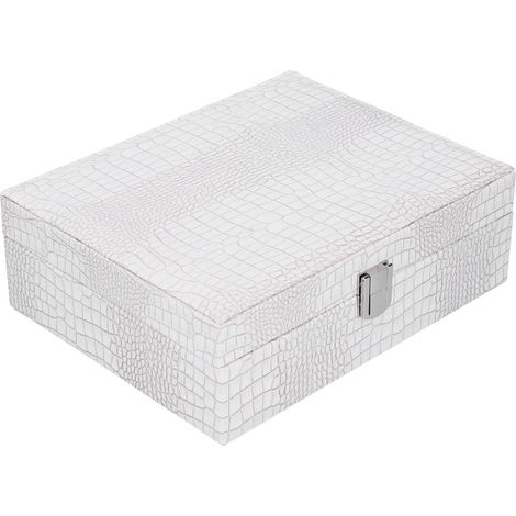 Boîte à bijoux multicouche en cuir artificiel blanc, boîte d'emballage portable pour collection (1/5)