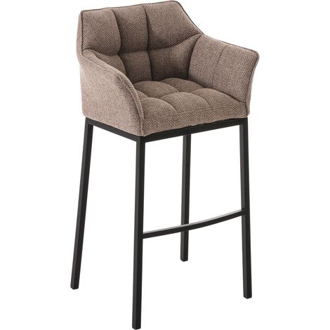 Sgabello da bar alto sedia da bancone con cucitura quadrata seduta in tessuto marrone chiaro 4 stabili gambe in metallo nero 100004705