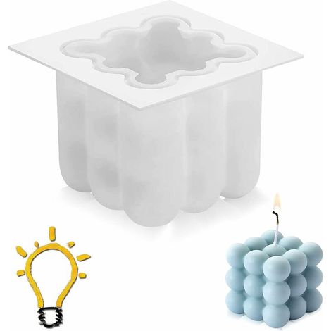 Moule à Bougie en 3D, Silicone DIY Bougies Faire Moulle Bougies Silicone 3D Cube Boule silicone, pour Bougies Artisanat Ornements Savon Fait à la Main (1/2)