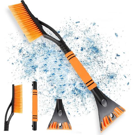 Balai à neige, pelle à neige avec balai, pelle à glace avec balai, grattoir en caoutchouc pour voiture, balai à neige 2 en 1, longueur 60 cm avec manche antidérapant isolé (orange) (1/5)