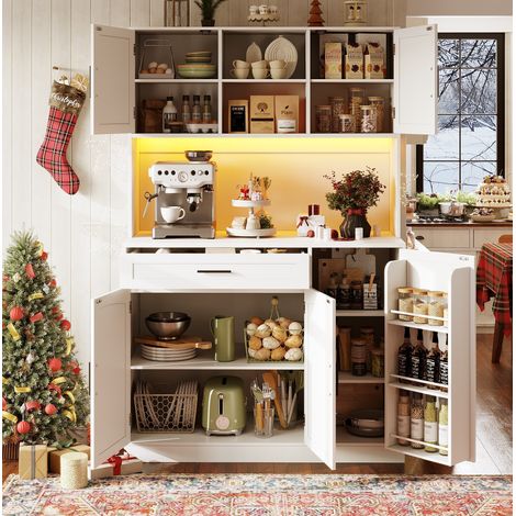 Küchenbuffet 110 x 38 x 180 cm mit LED, Steckdose und USB, weiß HAVRYA (1/5)
