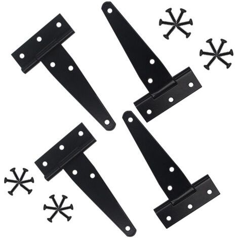 (4 pouces)Charnières de porte de jardin, charnières de porte en T 4 pièces, charnière pliante avec vis, charnières de porte de hangar (T) (1/4)