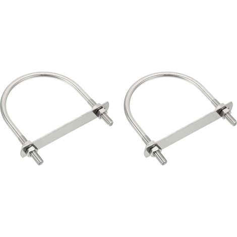 M8 U-bolts, 2pcs Solid U-bolt Fixing Flange 102mm Inner Width 130mm Length, 304 Stainless Steel Clamping Eye Bolt with Nuts and Plates for Pipe Fixing (1/5)