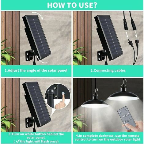 VURAHOME - Solar-Außenleuchte, Doppelkopf-Solar-Kronleuchter IP65 wasserdicht mit Fernbedienung für Garten/Pergola/Balkon/Terrasse (1/5)