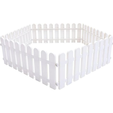 Bleosan – Lot de 5 clôtures à lattes décoratives en plastique – Bords blancs – Dimensions 50 x 20 cm – Résistantes aux intempéries – Montage facile