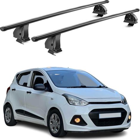 OMAC Stahl Dachträger Querträger Hyundai i10 II Schrägheck 2014-2019 – TÜV / DIN 75302:2019 – Abschließbar – Max. 75 kg – 2 Stangen – Schwarz (1/5)