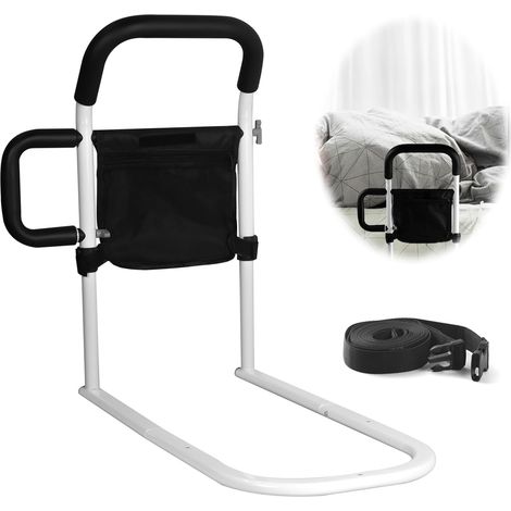 Barrière de lit pour personnes âgées, barre auxiliaire de lit de sécurité avec doubles poignées et compartiment de rangement, prévention des chutes pour les personnes âgées, les handicapées, (1/5)