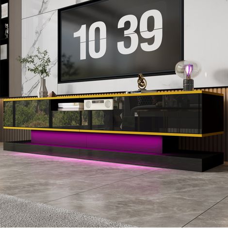 Mueble TV negro con tres cajones y LED efecto brillo HAVRYA (1/5)