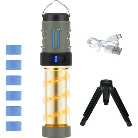 Lanterne de camping anti-moustiques Verte, rechargeable USB-C, plaquettes de citronnelle, base aimantée trépied étanche — terrasse, voyage, urgence (1/5)