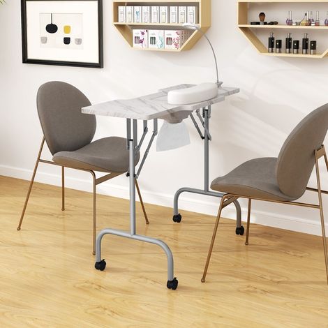 Table de manucure pliante blanche avec collecteur de poussière et lampe LED réglable pour salon d'onglerie et institut de beauté (1/5)