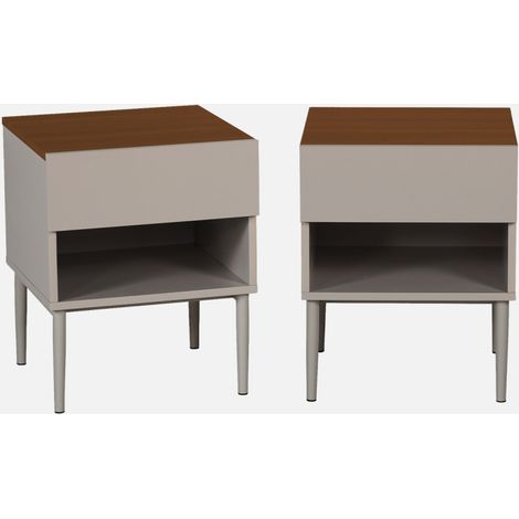 Set 2 comodini in metallo e decorazione in legno 1 anta 1 vano