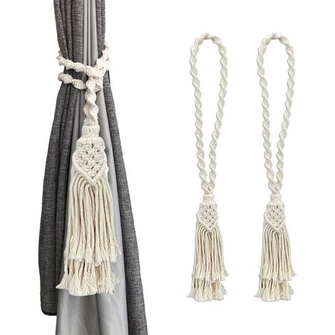 Lot de 2 embrasses de rideaux, corde de coton tressée, style bohème, pour salon chambre salle de bain (1/5)