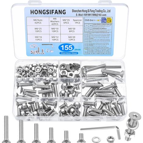 155 Pcs Vis M6 et écrous, Vis à Tête Fraisée Boulons et écrous Set (1/5)