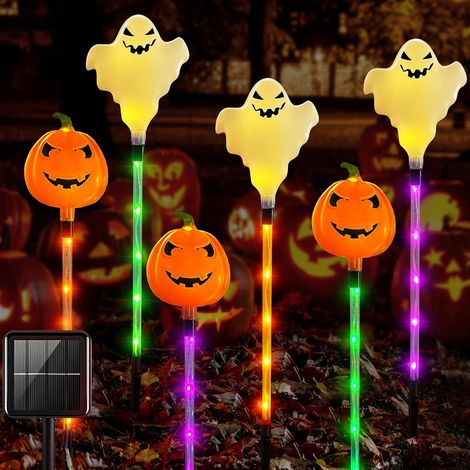 Décoration d'Halloween en plein air, jardin, 6 pièces, citrouille, fantômes, lampes solaires extérieures, éclairage LED, lanterne pour extérieur, fête, pierre tombale, maison, pelouse, clôture, balcon