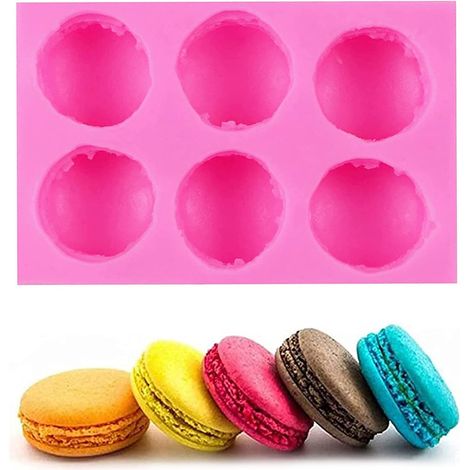 moule silicone Macarons 6 Trous Macaron Moule Macaron Moule En Silicone Bricolage 12.5 x 8.5 x 2.2 cm pour DIY gâteaux savon lotion bombe de bain bougies chocolat argile polymère Gelée Ice Cream (1/5)