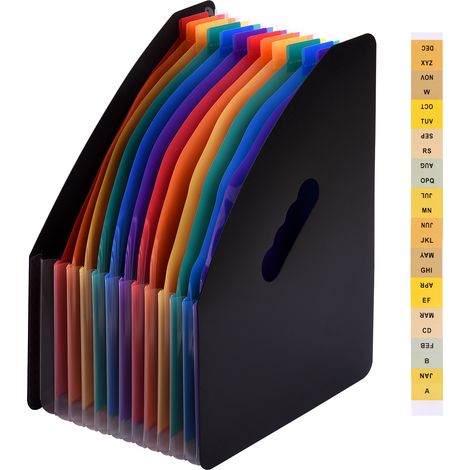Classeur à soufflets 12 pochettes cartonné extensible format A4 lettres organisateur documents couleurs arc-en-ciel pour maison bureau école (1/2)