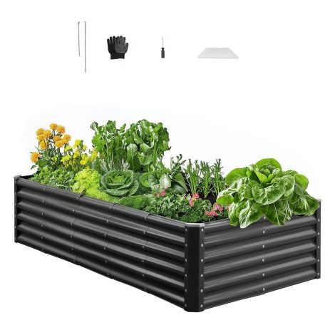 Cama Elevada de Jardín 180 x 90 x 43 cm Rectangular, Jardinería Elevada de Metal con Base Abierta para Cultivo de Flores Plantas Hierbas Huerto con Accesorios para Jardín Terraza Patio Balcón (1/5)