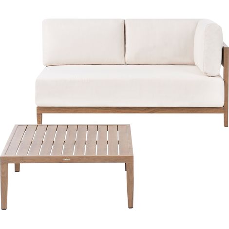 Sofá de jardín moderno exterior 2 plazas de aluminio con cojines beige claro mesa de centro marrón Sampieri (1/5)