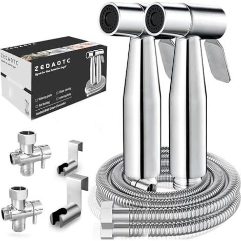 Pulvérisateur de bidet portatif pour toilettes - Équipe pulvérisateur jet salle bain portable en acier inoxydable avec contrôle (2pcs) 2 Pièces (1/5)