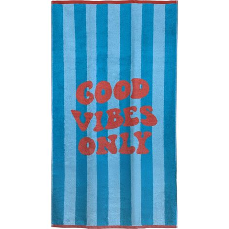 Drap de plage 75x150 cm pur coton collection GOOD VIBES bleu (1/5)