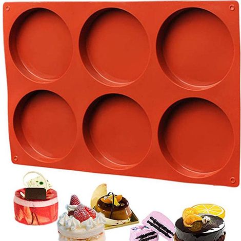Moule à gâteau 6 cavités en silicone antiadhésif, grand format rond pour mousse, dessert, bonbons, savon, résine, moule de cuisson pâtisserie (1/5)