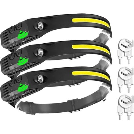 Linterna frontal recargable por USB, resistente al agua, 3 unidades. (1/2)