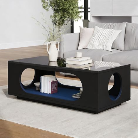 Table basse avec éclairage LED (contrôlé par application)  Structure en MDF  Capacité de charge : 30 kg  Finition brillante  Design ouvert  Table d'appoint avec grand espace de rangement  Table de che (1/4)