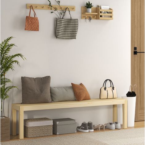 Banco de madera de pino de 3 plazas 175 x 33 x 45 cm, carga máx. 330 kg, natural DESVIAE (1/5)