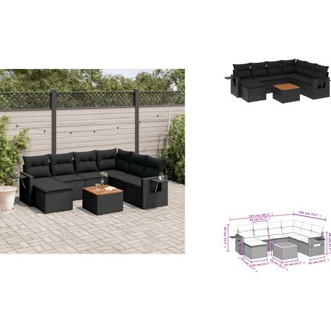 Salon de jardin 8 pcs avec coussins noir résine tressée - Ensemble Salon De Jardin - Meubles De Jardin - Salon Extérieur - Set De Jardin - Chaise Lounge