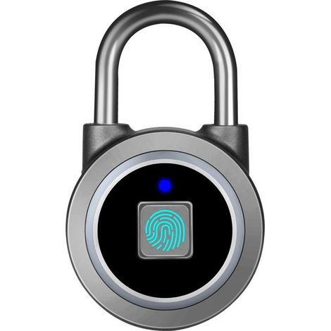 Cadenas à empreinte digitale gris, antivol sans clé IP67 étanche, rechargeable USB pour usage intérieur et extérieur (1/5)