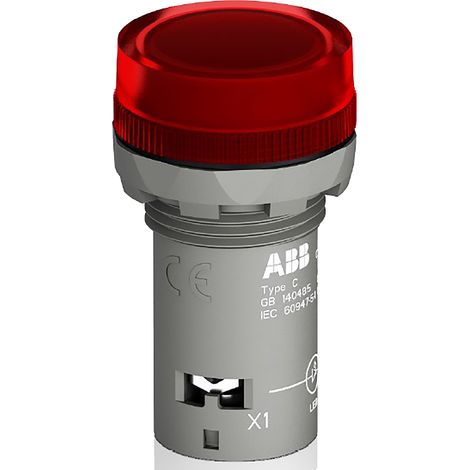 Voyant lumineux LED ABB Rouge 230 V c.a., Ø découpe 22mm, Montage panneau, IP66, IP67, IP69K ( Prix pour 1 )