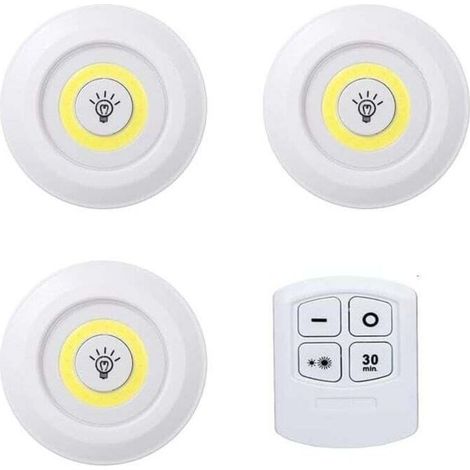 Lot de 3 lumières avec télécommande. Lumière LED blanche adhésive avec pile. Lumière sans fil Installation sans fil (piles non incluses) lumière avec pile pour cuisine, chambre, salle de bains, (1/4)