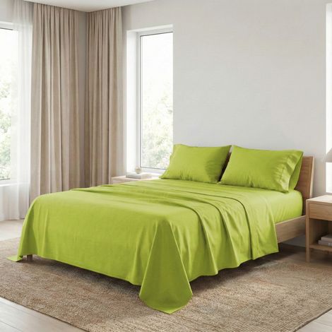 COMPLETO lenzuolo STRONG LENZUOLA tinta unita VERDE ACIDO puro COTONE Made in Italy Due Piazze